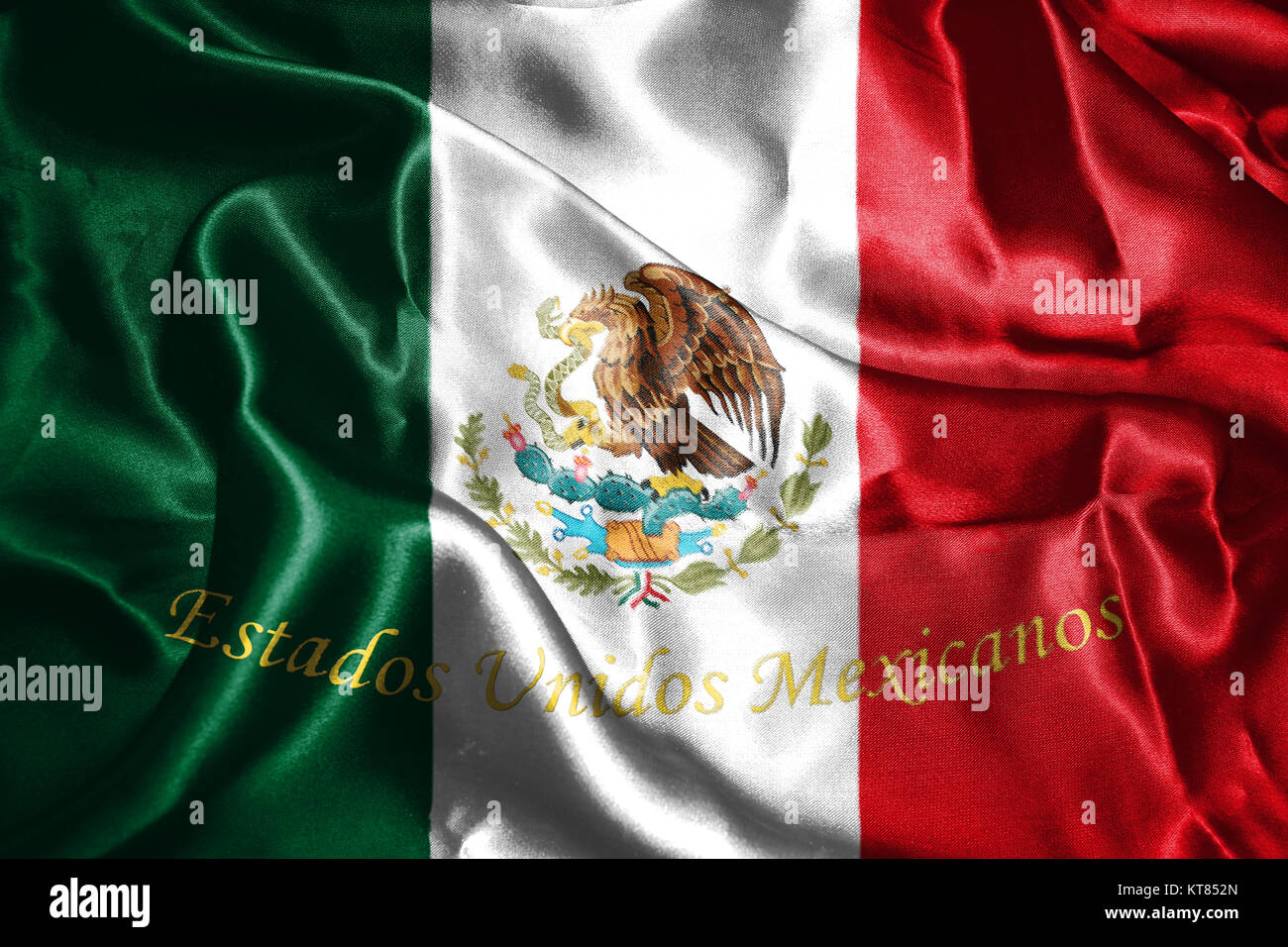Mexican National Flag With Eagle Coat Of Arms 3D Rendering Stock Photo