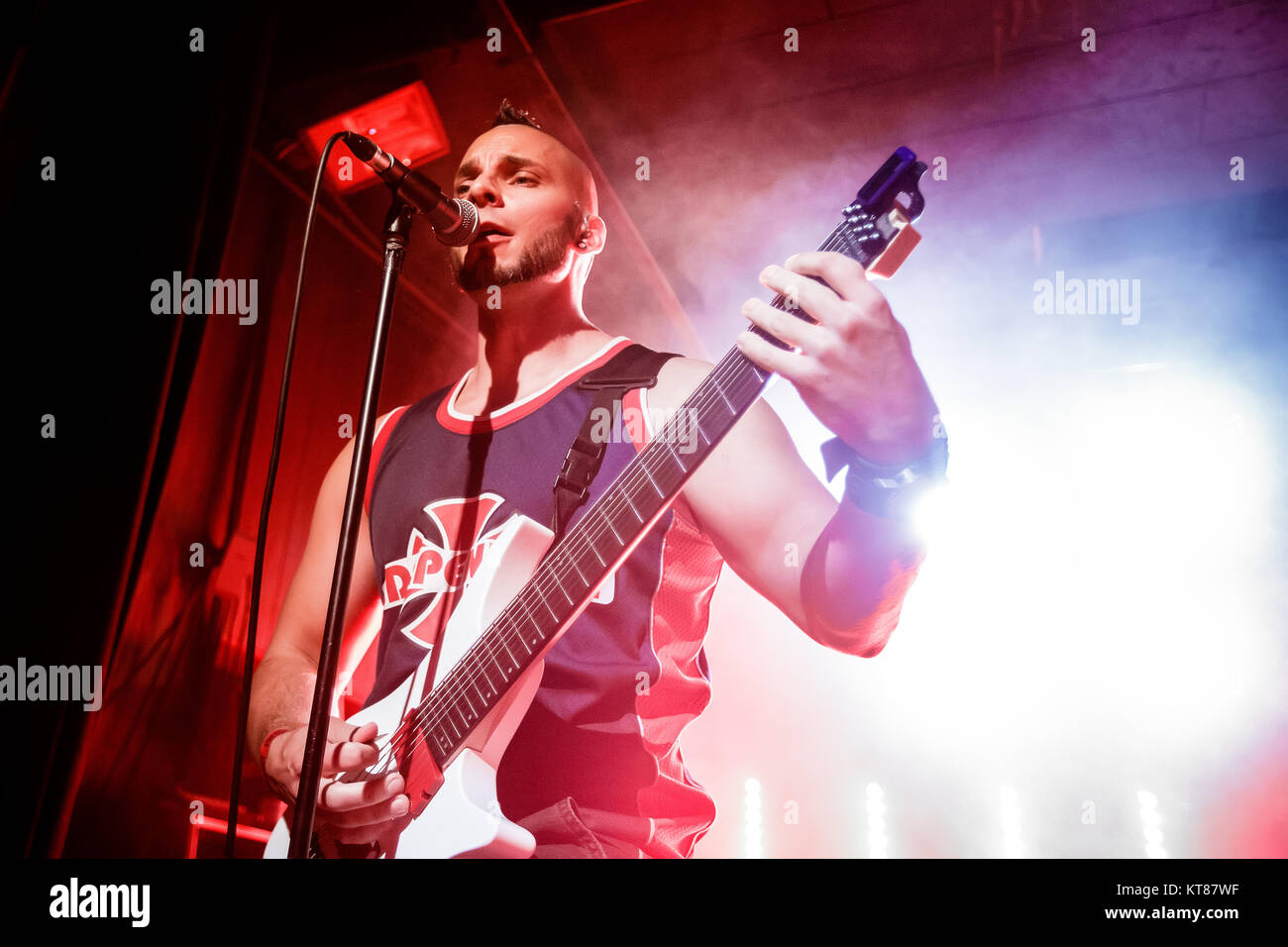 Denmark, Copenhagen - September 18, 2017. The Swedish metalcore band Dead  By April performs a live concert at VEGA in Copenhagen. Here vocalist and  guitarist Pontus Hjelm is seen live on stage. (