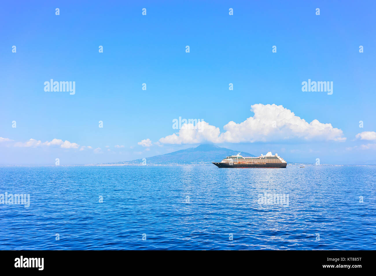 Cruise ship in Marina Grande port in Sorrento, Tyrrhenian sea, Amalfi