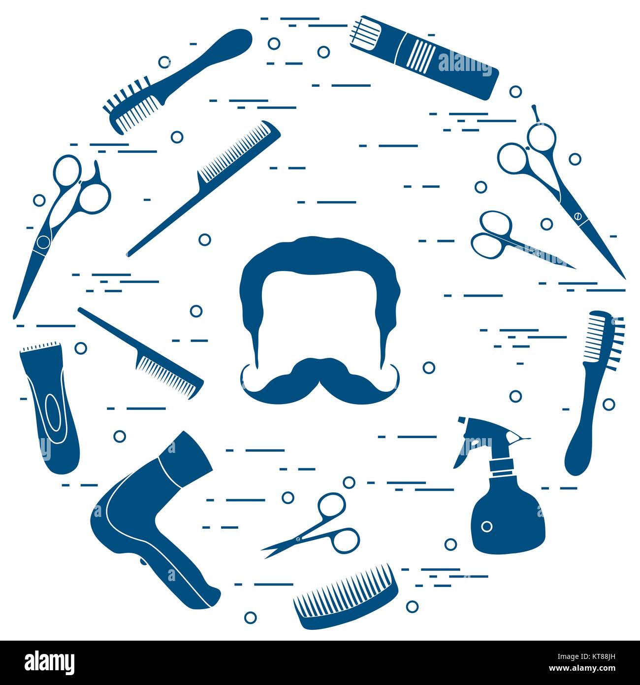 Illustration of men hairstyles, beards and mustaches, hairdresser tools  care. Male haircuts. Barbershop symbol Stock Vector Image & Art - Alamy