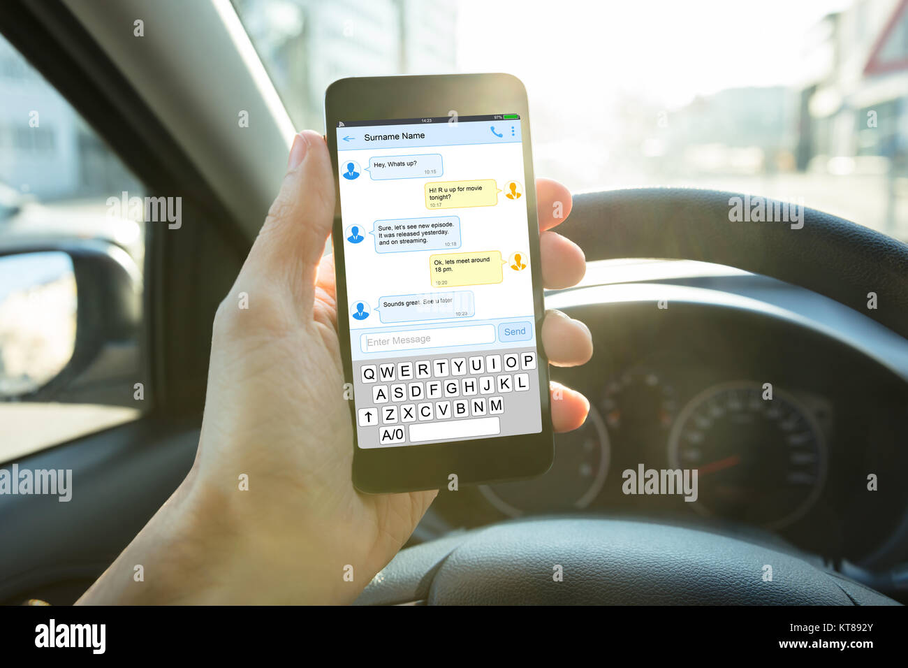 Person Sending Message Using Mobile Phone Stock Photo - Alamy