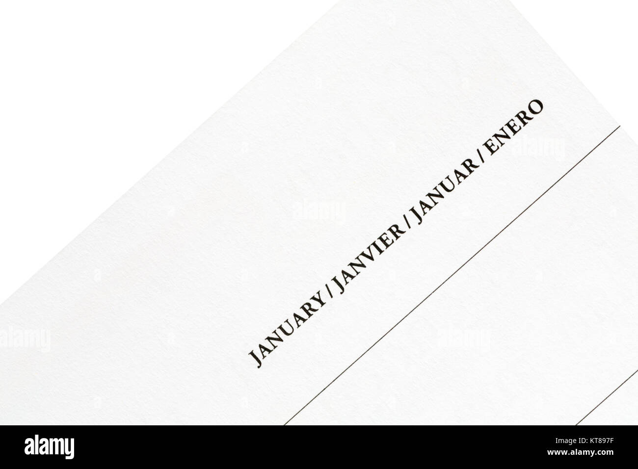 January in different languages on page of calendar diary Stock Photo