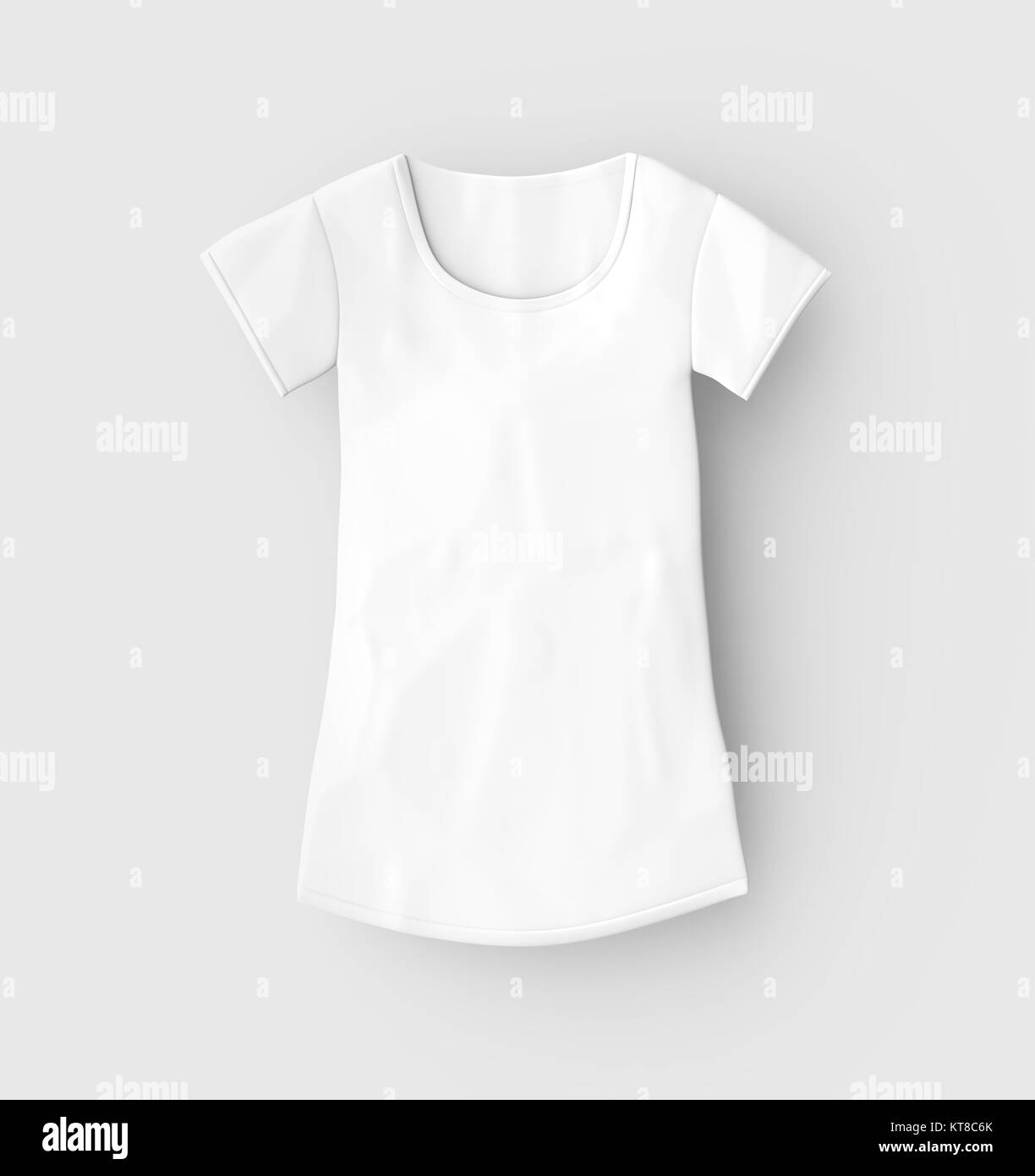 Scoop neck T shirt mockup, blank white cloth template for women isolated on light gray background, 3d render Stock Photo