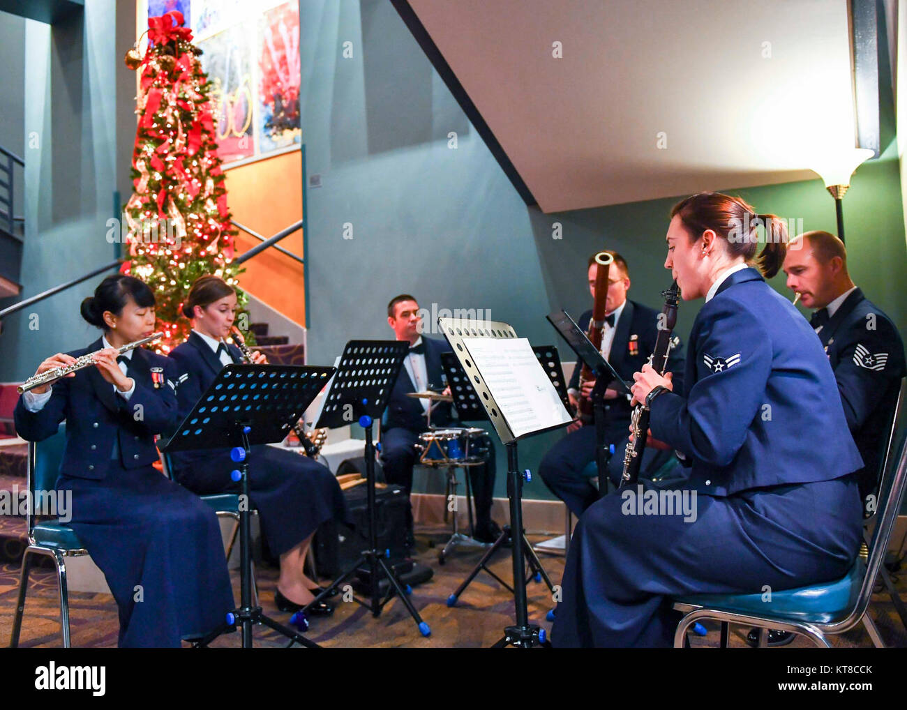 U.S. Air Force Band of the Golden West performs in the lobby before ...