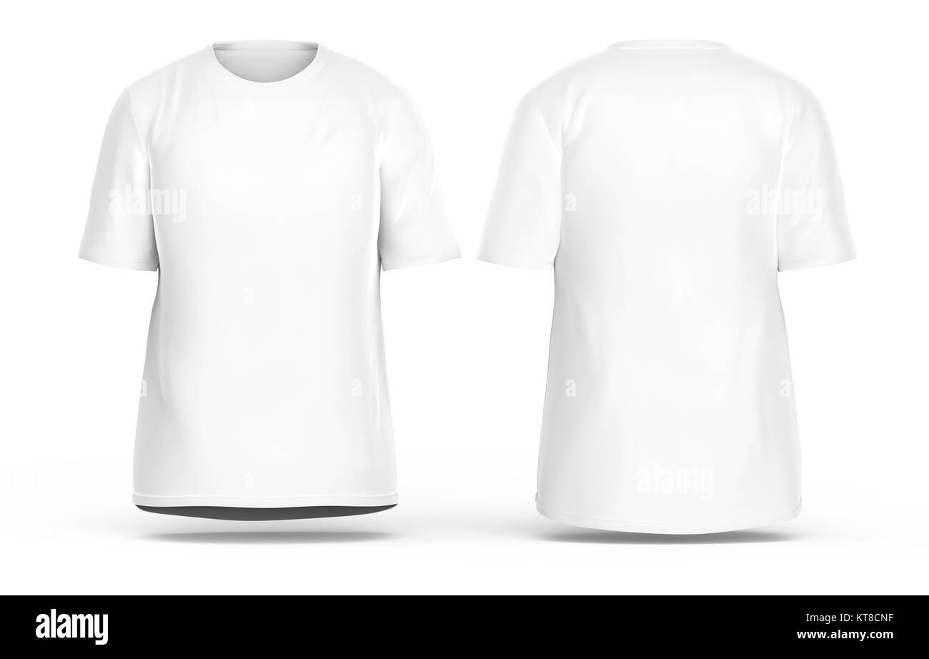 Crew neck T-shirt set, blank white cloth template with invisible model isolated on white background, 3d render Stock Photo