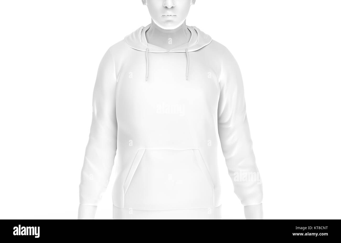 Hoodie sweatshirt mockup, fashion dummy man wearing blank white cloth isolated on white background, 3d render Stock Photo