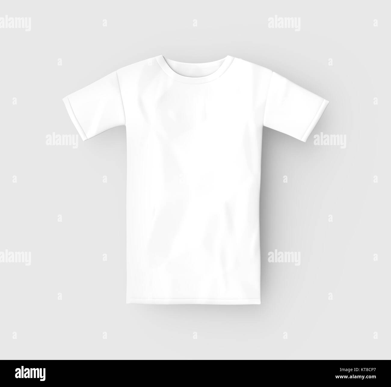 T shirt mockup, blank white unisex cloth template isolated on light gray background, 3d render Stock Photo