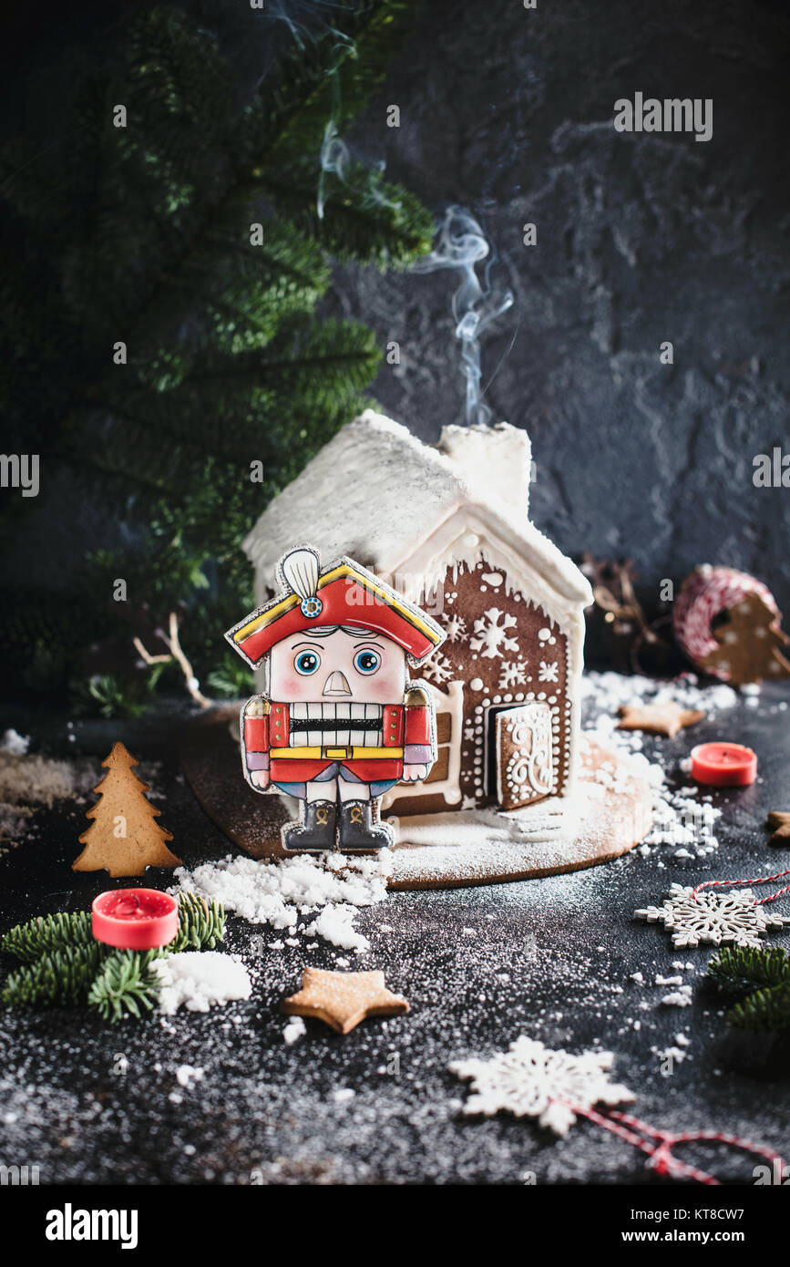 Gingerbread house and The Nutcracker gingerbread cookie. Christmas