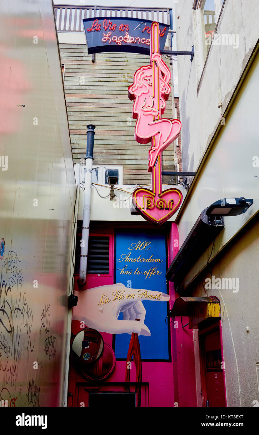 Lapdancing club and bar in the red light district (De Wallen), Amsterdam, Netherlands Stock Photo