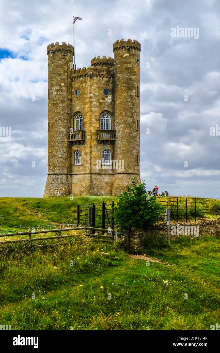 Broadway Tower, a 3 Storey Stone Folly conceived by Capability Brown and designed by James Wyatt, near Broadway in the Cotswolds, England Stock Photo