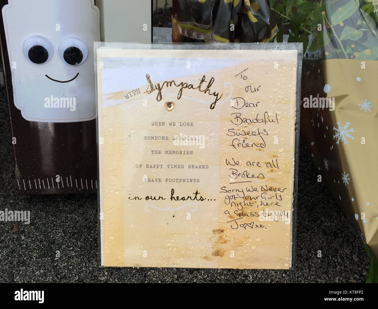 Tributes left by the Aldi in Skipton, North Yorkshire following the stabbing of supermarket worker Jodie Willsher, 30 on Thursday. Stock Photo