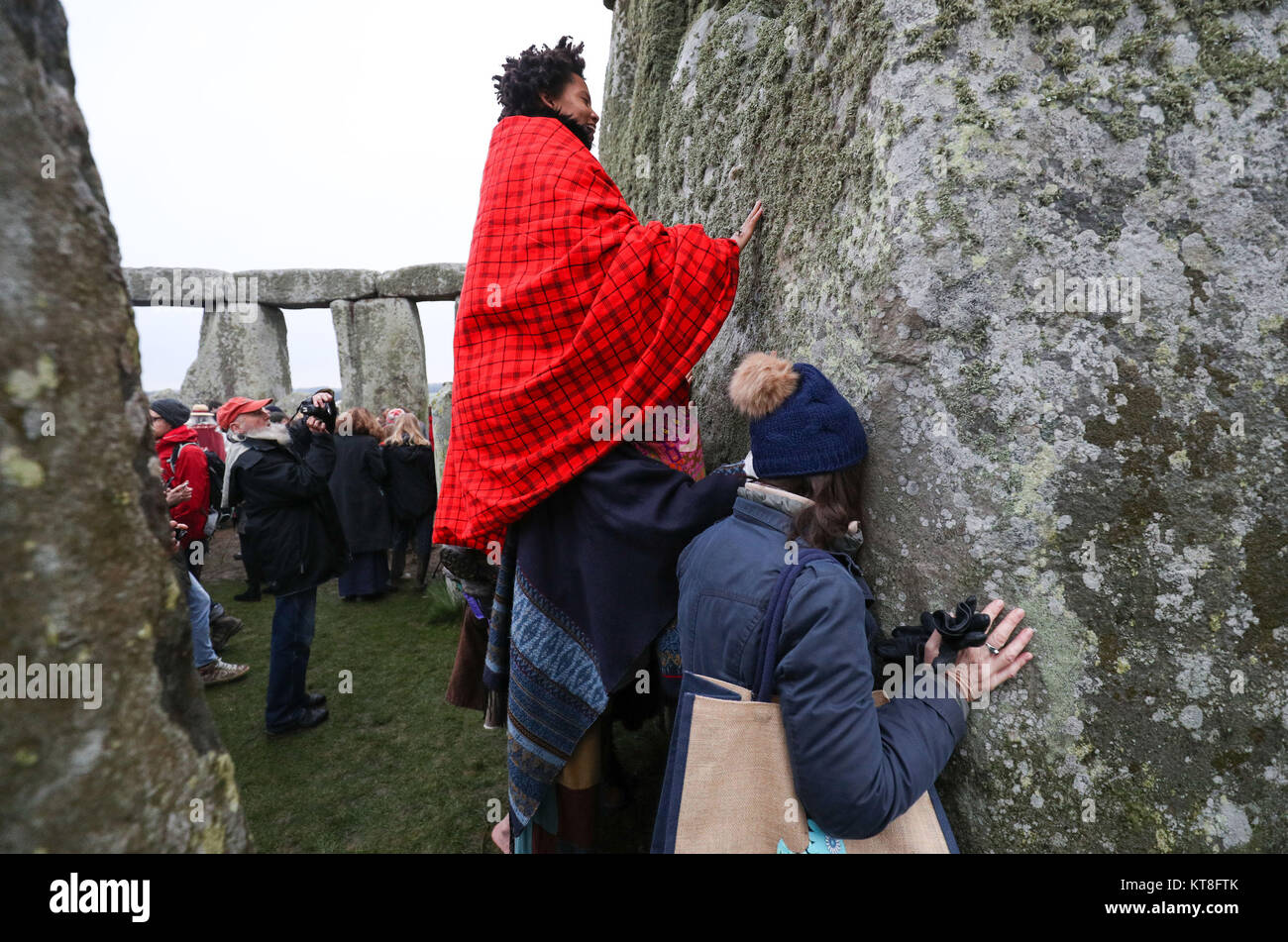 People gather at Stonehenge in Wiltshire on the winter solstice to ...