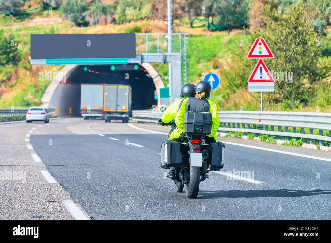 Motorcycle on road in Amalfi coast, Italy Stock Photo