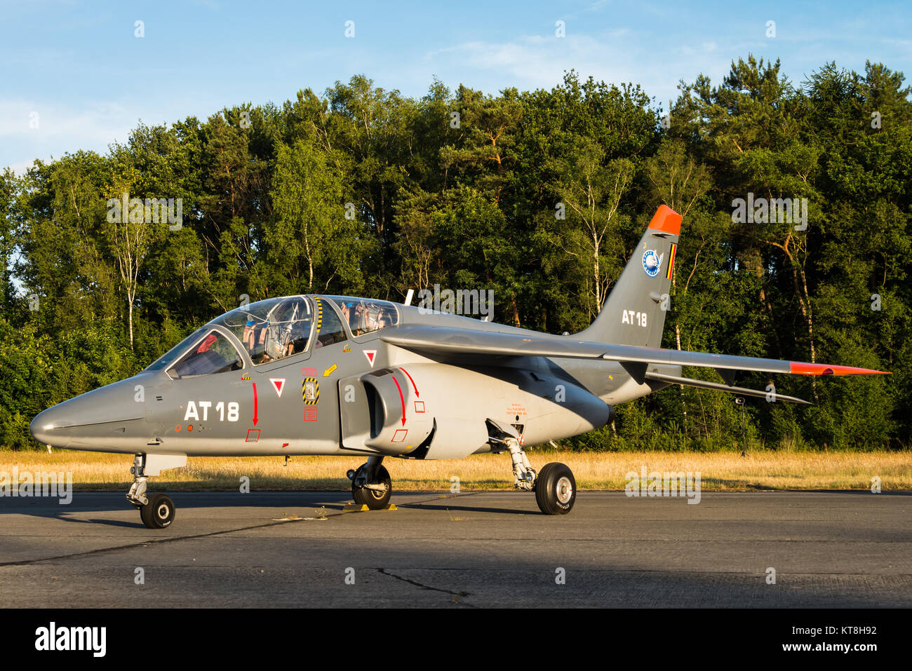 An Dassault/Dornier Alpha Jet trainer aircraft of the Belgian Air Force at the Ursel airfield. Stock Photo