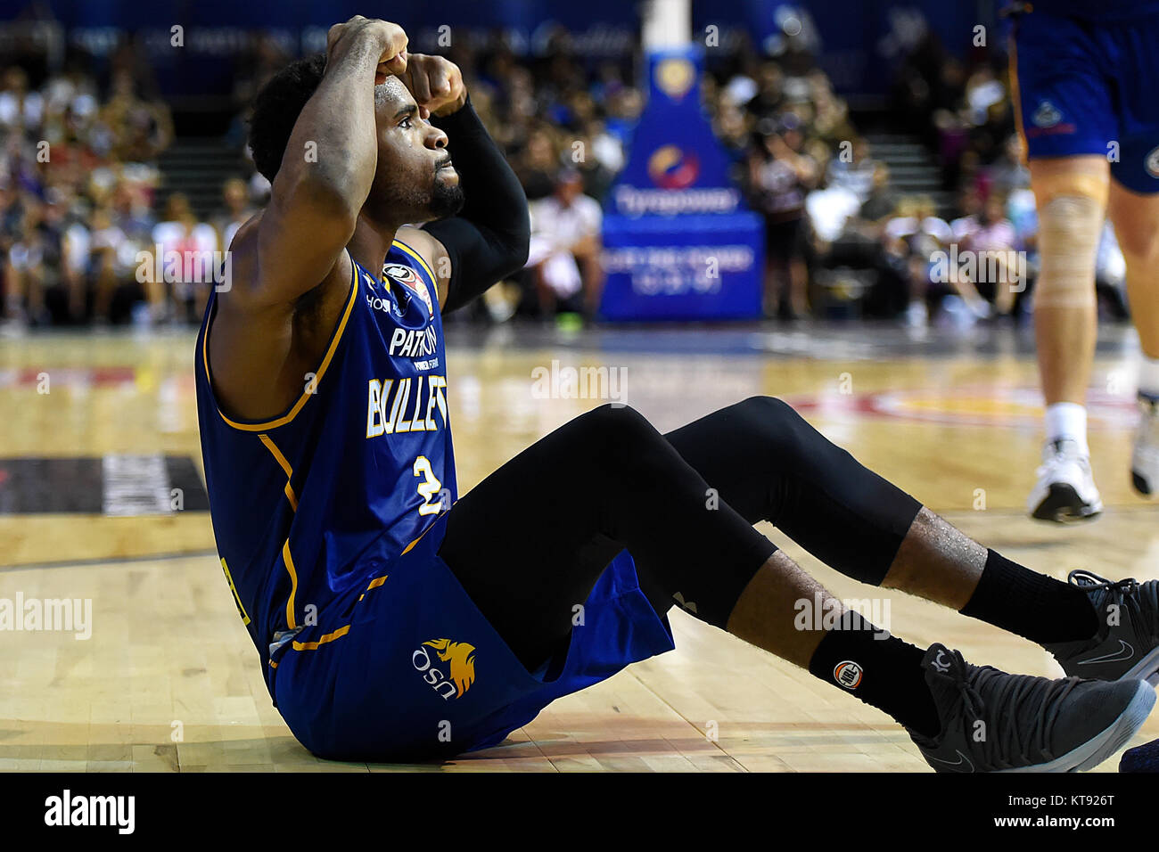 Brisbane, Queensland, Australia. 23rd Dec, 2017. Perrin Buford of the  Bullets gestures during the round eleven NBL match between the Brisbane  Bullets and the Sydney Kings at the Brisbane Convention and Exhibition