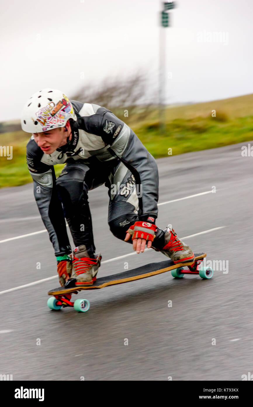 Beachy Head, East Sussex, UK. 23rd Dec, 2017. Skateboarders take an early morning opportunity to show off their skills around the steep winding roads of this popular South Coast beauty spot at the South Downs of England. Credit: Alan Fraser/Alamy Live News Stock Photo