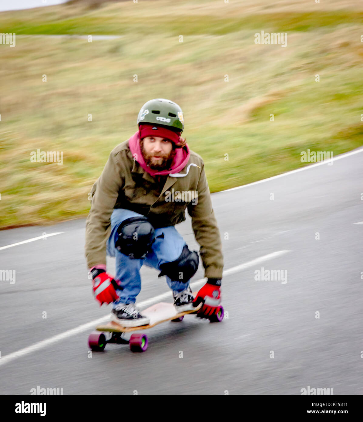 Beachy Head, East Sussex, UK. 23rd Dec, 2017. Skateboarders take an early morning opportunity to show off their skills around the steep winding roads of this popular South Coast beauty spot at the South Downs of England. Credit: Alan Fraser/Alamy Live News Stock Photo