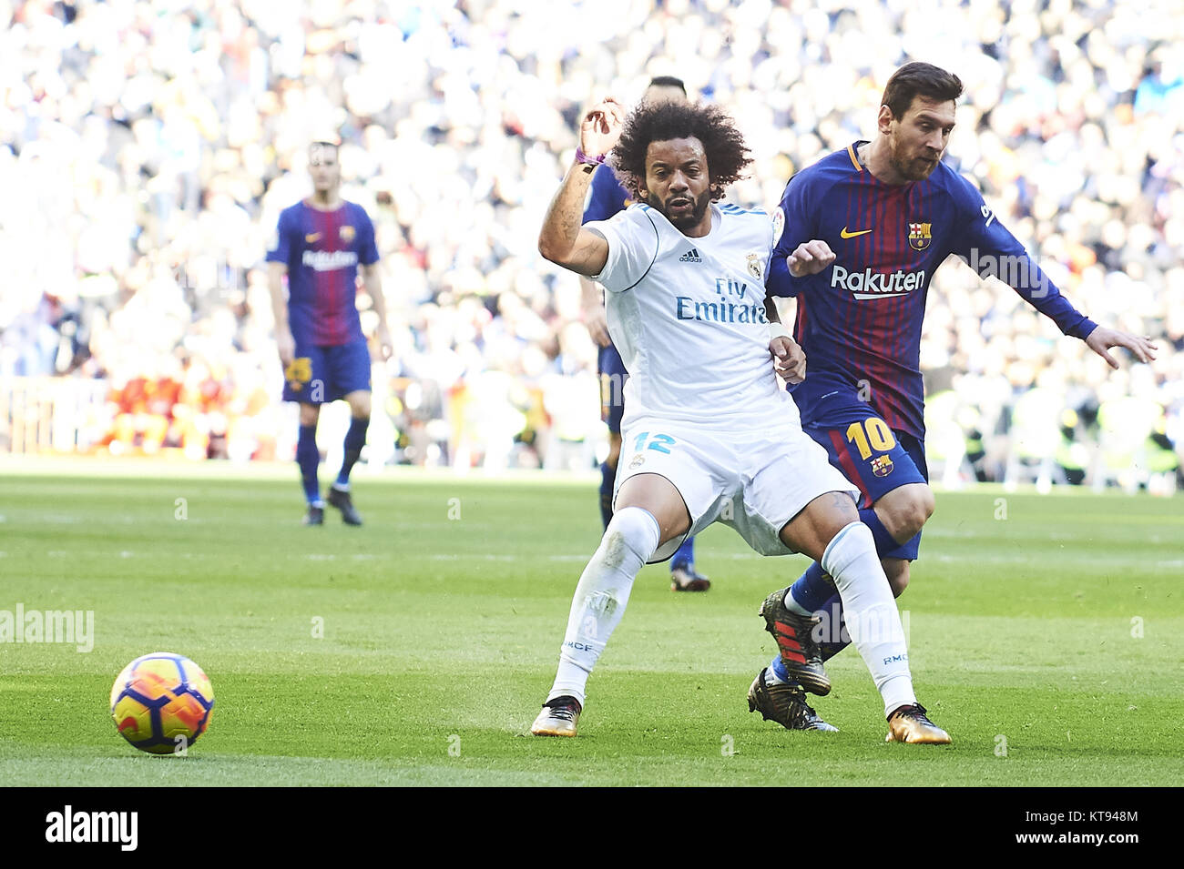 Madrid Spain 23rd Dec 17 Marcelo Defender Real Madrid Lionel Messi Forward Barcelona In Action During La Liga Match Between Real Madrid And Fc Barcelona At Santiago Bernabeu On December 23 17