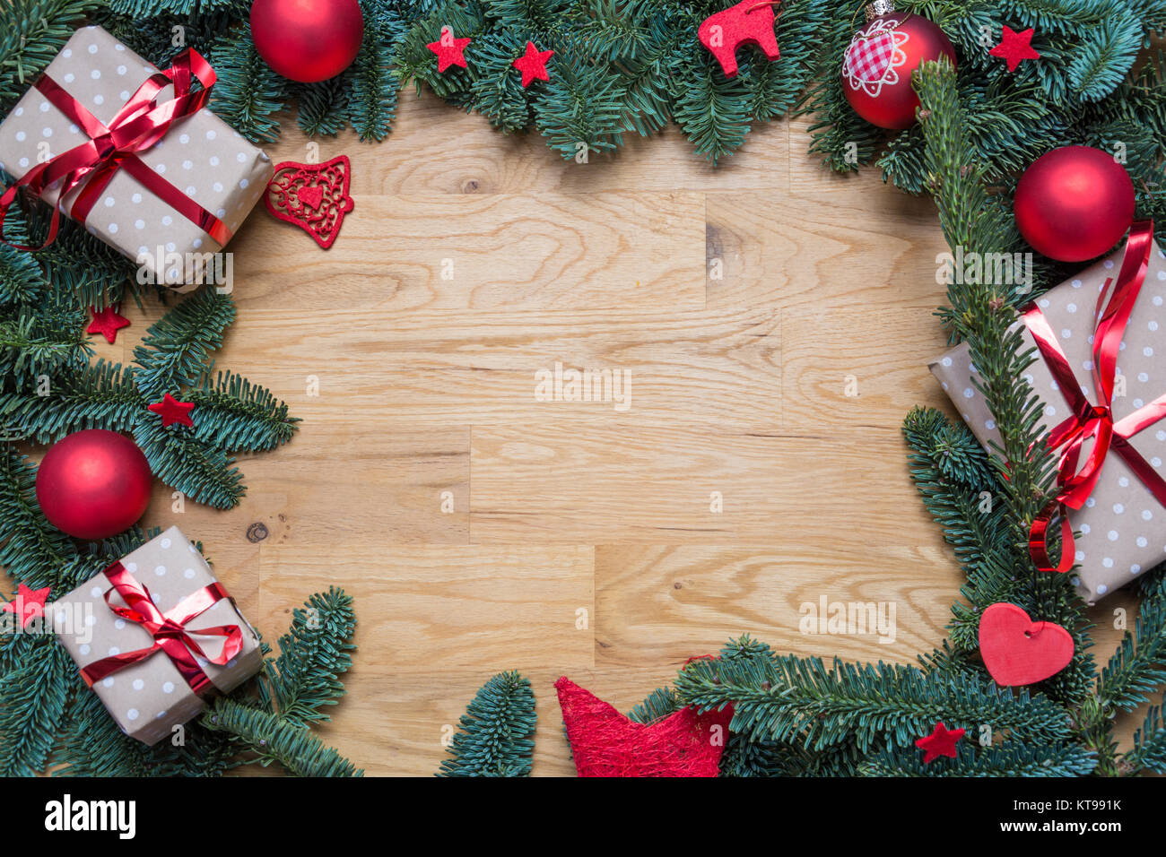 Christmas background frame with fir branches and other decorations like ...