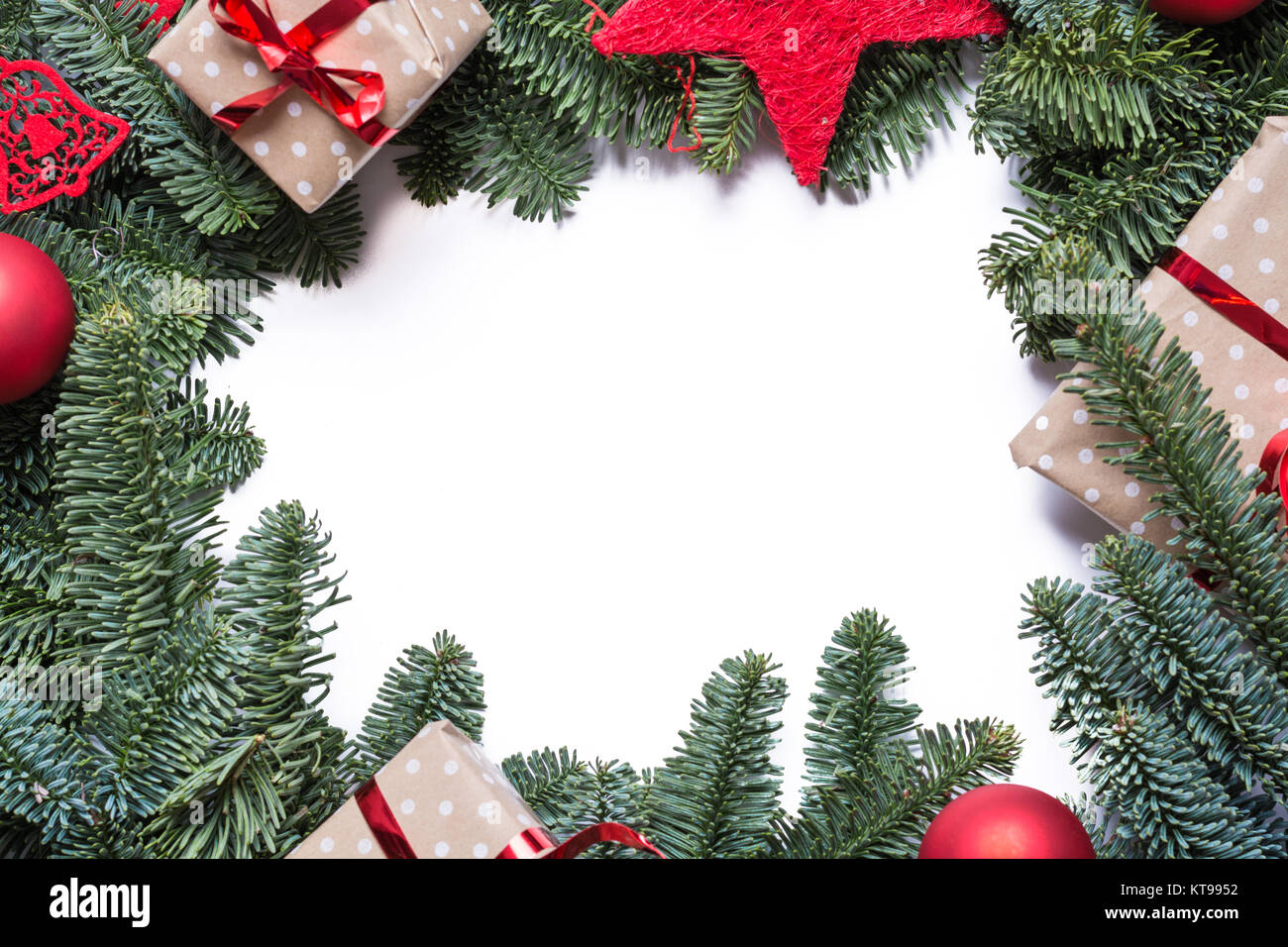 Christmas background frame with fir branches and other decorations like ...