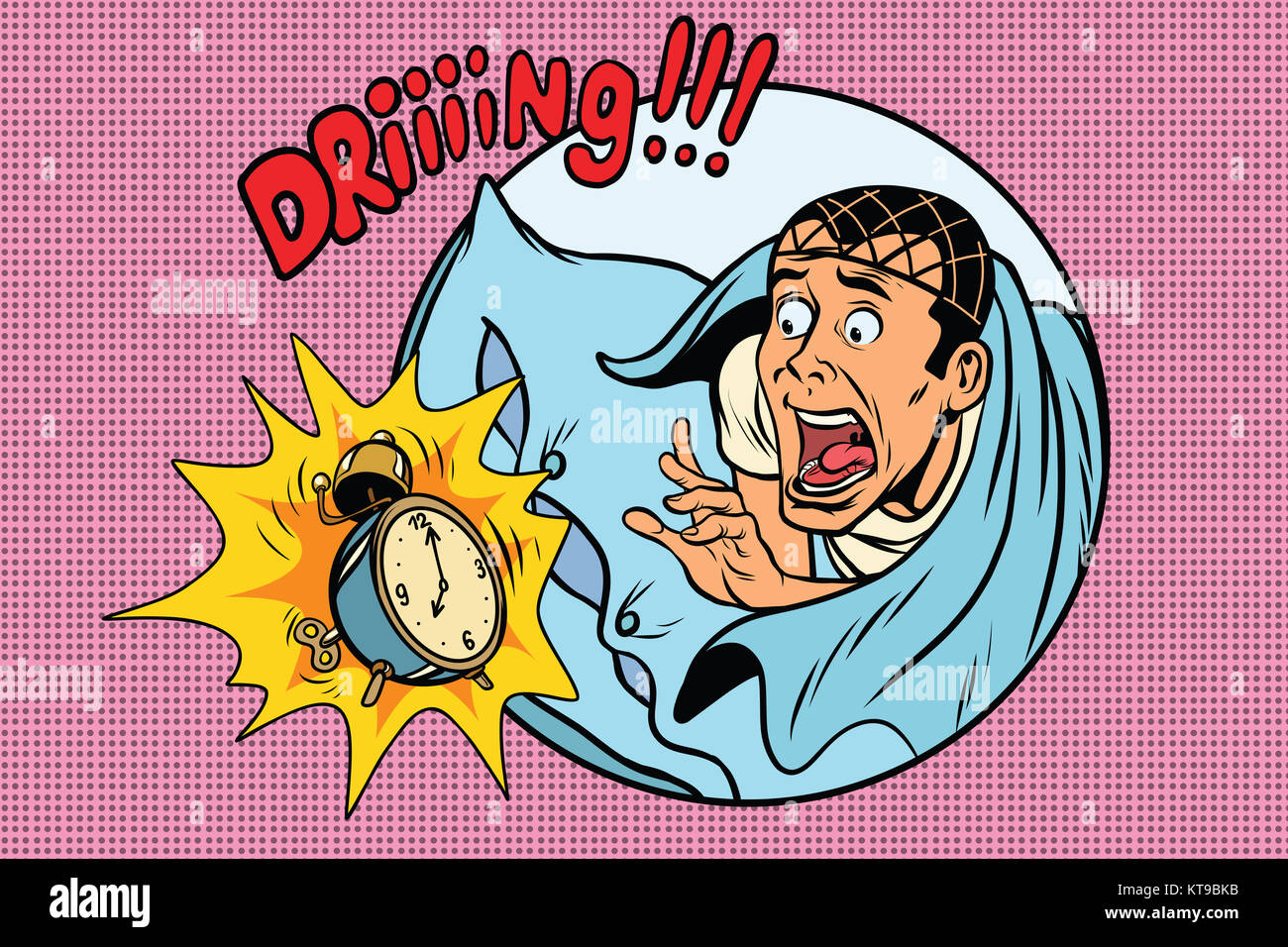 Man wakes up alarm clock Stock Photo Alamy