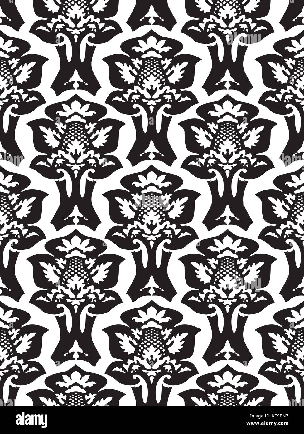 Vector damask seamless floral pattern black and white background Stock ...