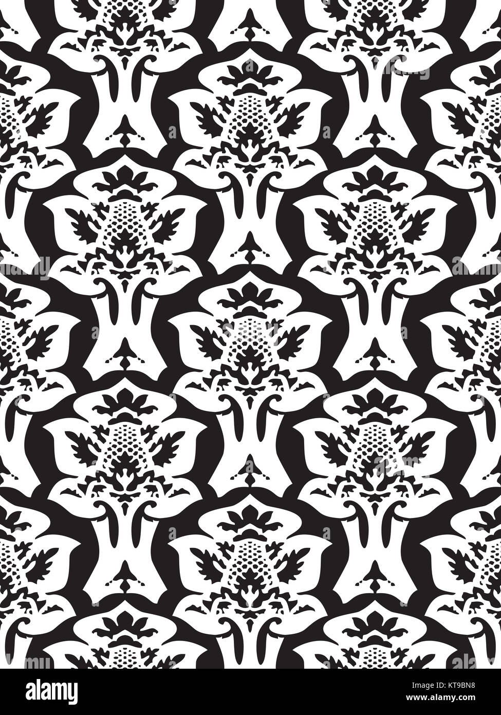 Vector damask seamless floral pattern black and white background Stock ...