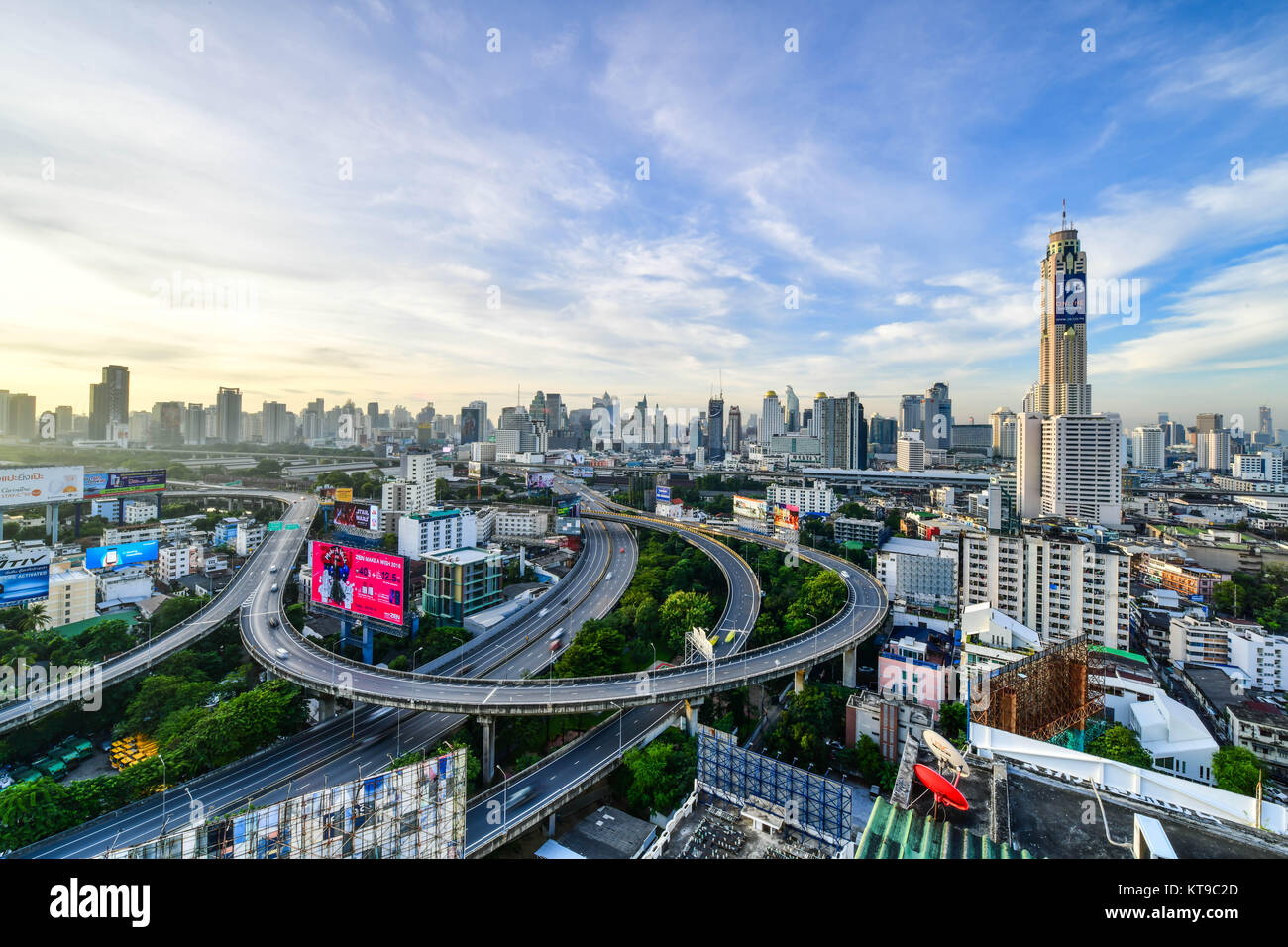 Bangkok city panorama and express ways from skyscraper in Thailand Stock Photo