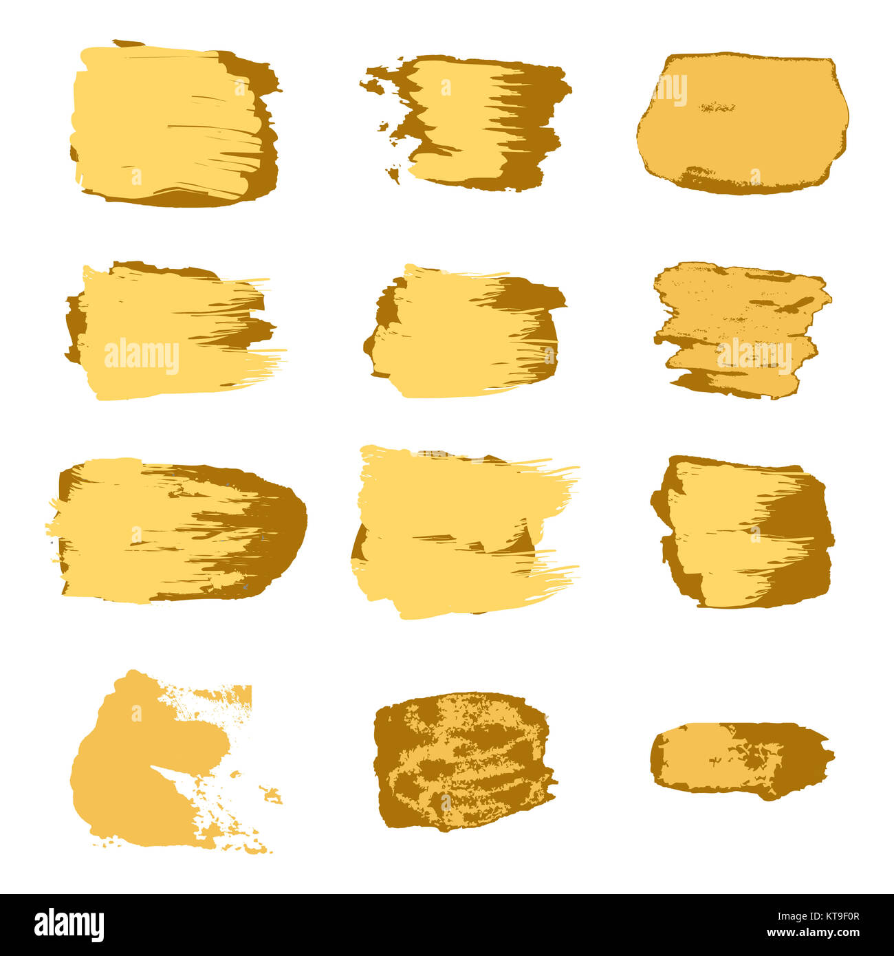 Vector brush stroke gold paint abstract on white background set Stock ...
