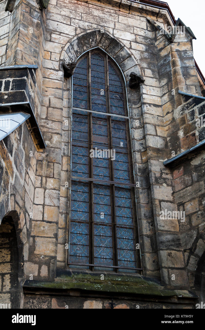 Majestic old gothic brick stone church or castle with big window in ...