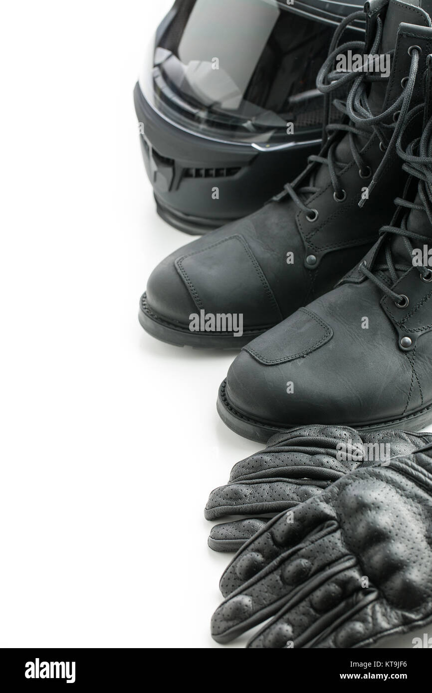 Motorcycle helmet, gloves and boots Stock Photo Alamy