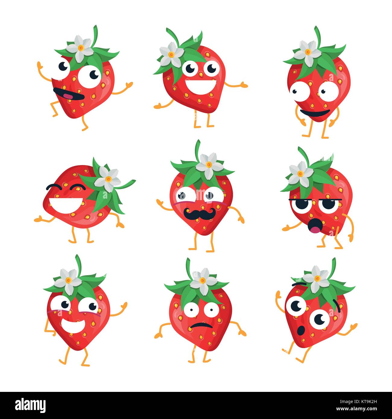 Strawberries vector isolated cartoon emoticons Stock Vector Image