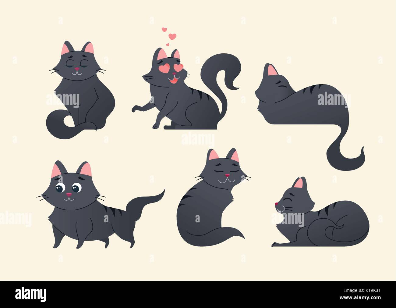 Cute grey cat modern vector cartoon characters illustration Stock