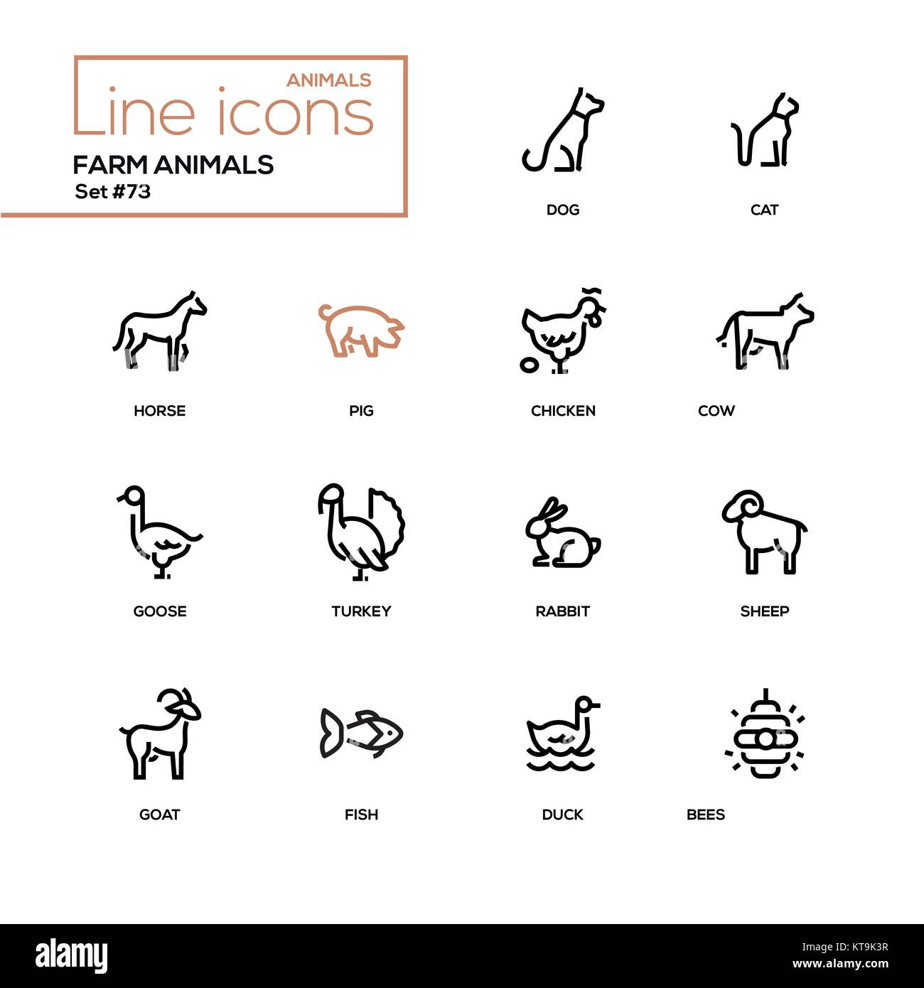 Farm animals - line design icons set Stock Vector