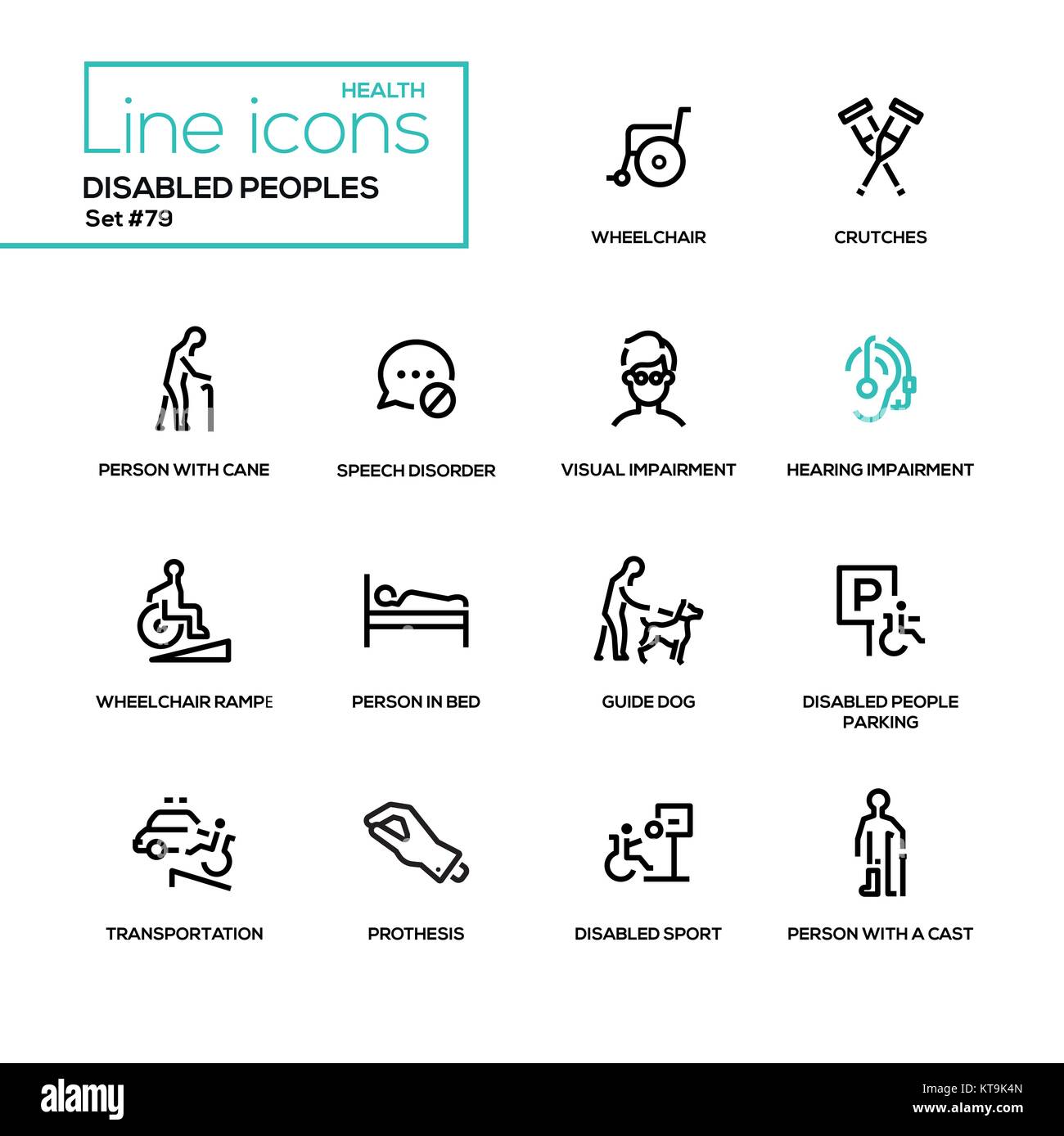 Disabled people - line design icons set Stock Vector