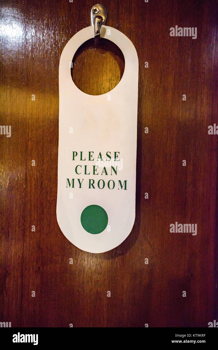 Clean room sign on doorknob Stock Photo