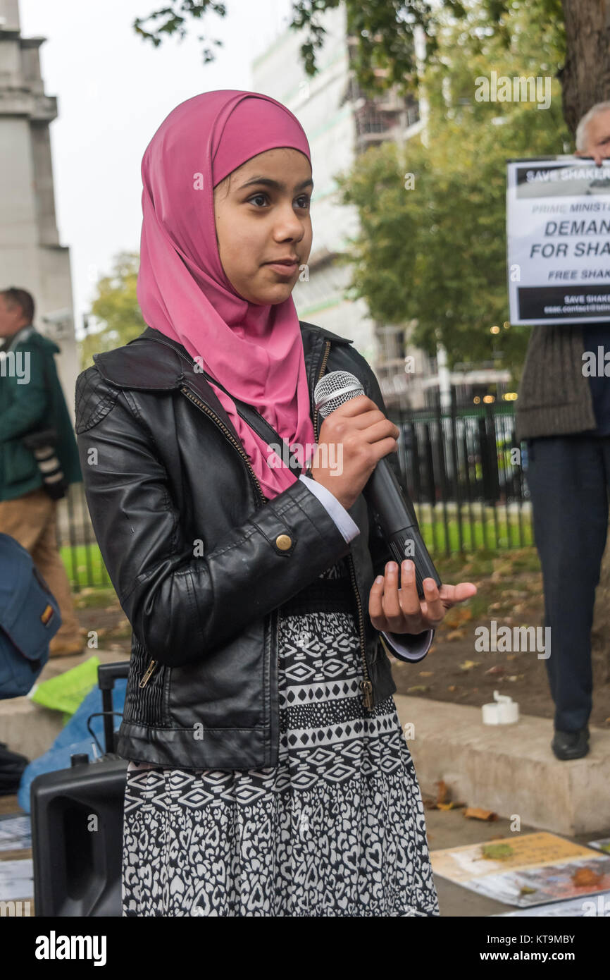 Zainab Omar speaks calling for the release of her father Shawki Ahmed Omar who she has never seen. Her parents were held by the US in Iraq in 2004 and tortured. Over ten years later her father is still in indefinite detention in Iraq. Stock Photo