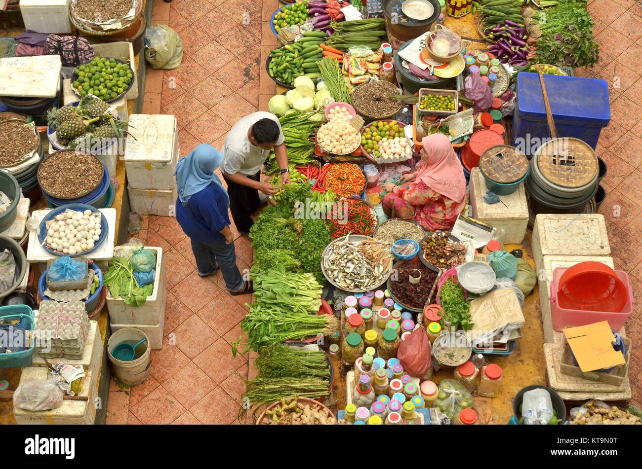 Kota Bharu,Kelantan,Malaysia - December 12th 2012 : seller and the interior environment Pasar besar siti khadijah fresh market located in Kota Bharu,  Stock Photo