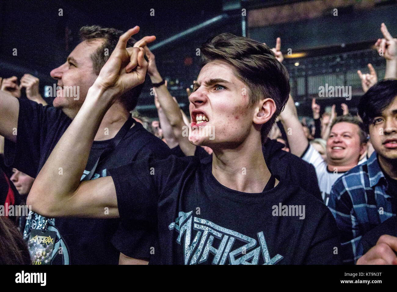 A heavy metal fan attends a live concert with the American thrash Stock