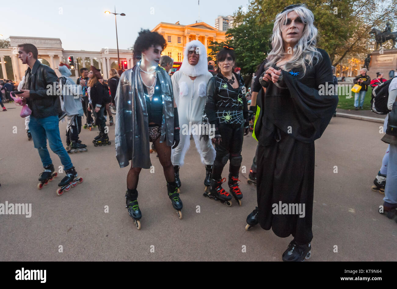 London Friday Night Skate gathered at Hyde Park for their annual Halloween  skate in a wide range of Halloween costumes before leaving to skate on a  lengthy route through Mayfair, Soho, Covent