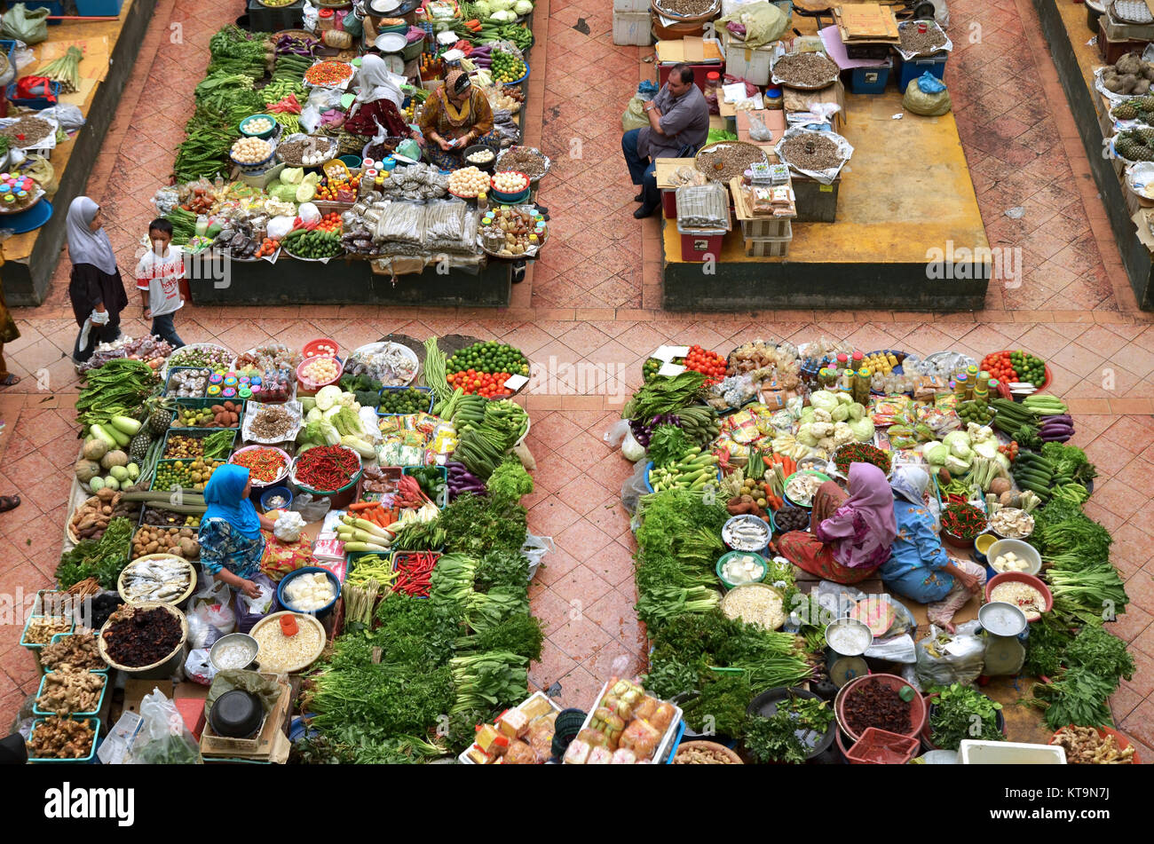 Kota Bharu,Kelantan,Malaysia - December 12th 2012 : seller and the interior environment Pasar besar siti khadijah fresh market located in Kota Bharu,  Stock Photo