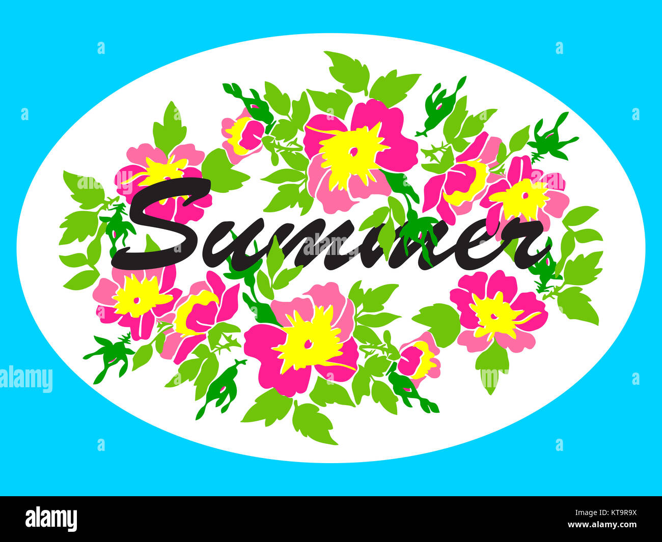 Vector round frame isolated with summer flowers in vintage style Stock ...