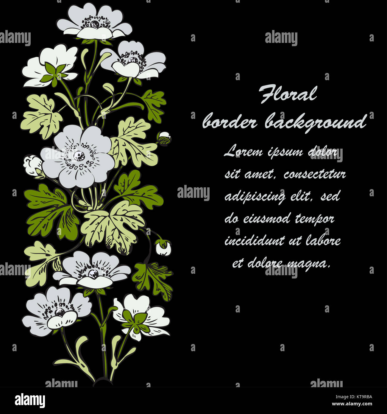 Vector round frame isolated with summer flowers in vintage style Stock ...