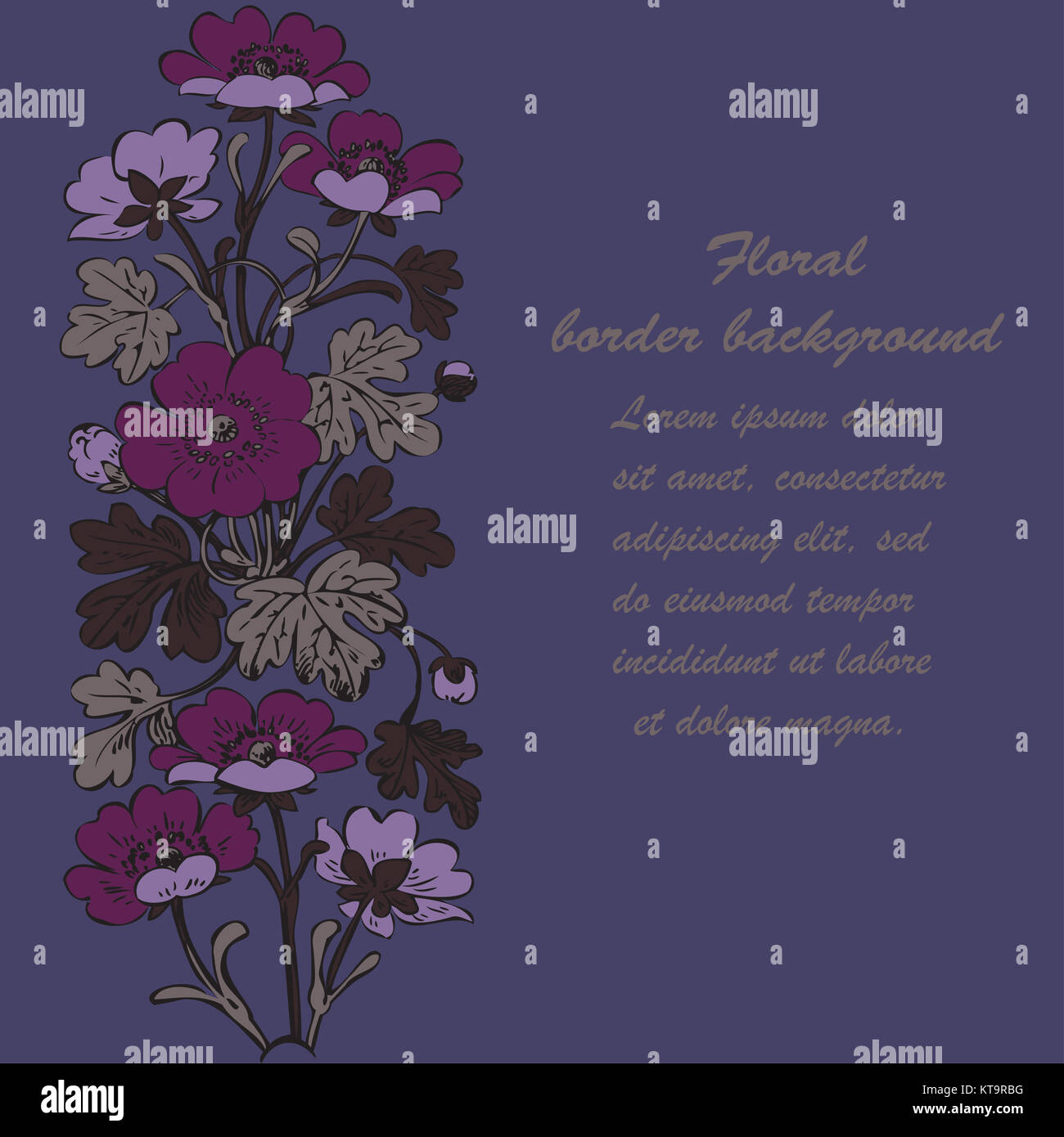 Vector round frame isolated with summer flowers in vintage style Stock ...