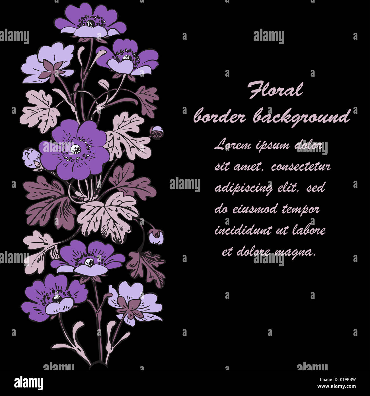 Vector round frame isolated with summer flowers in vintage style Stock ...