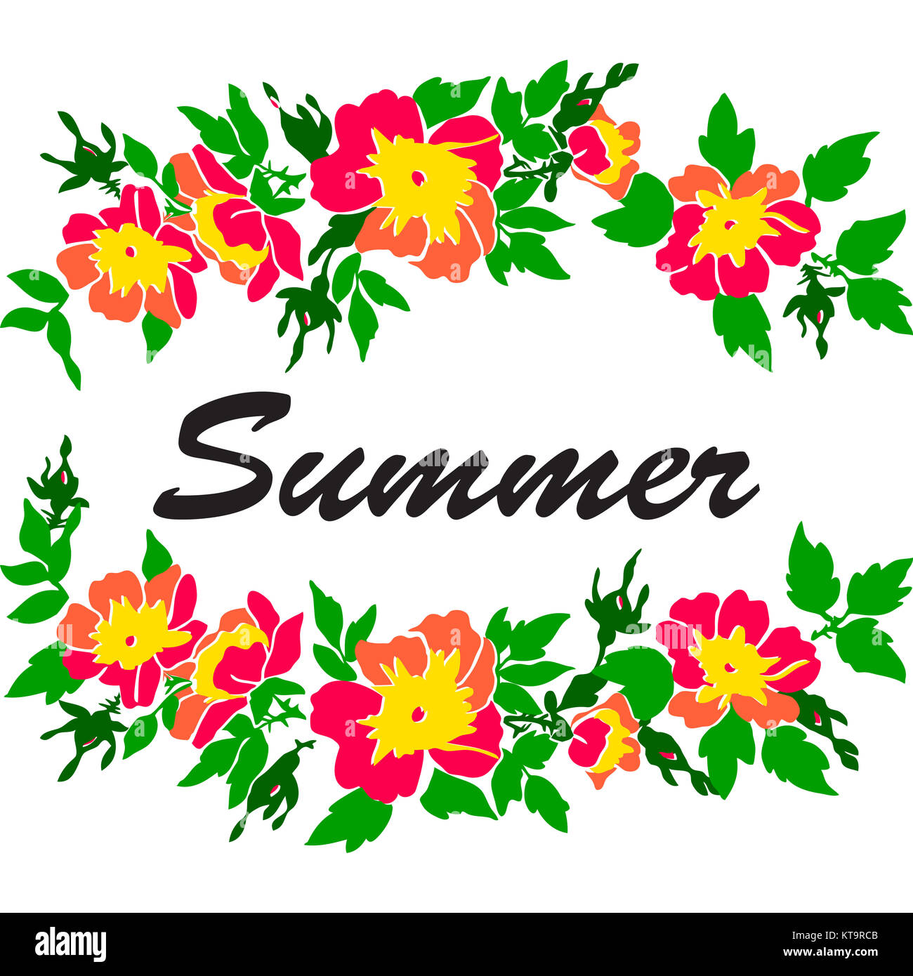 Vector round frame isolated with summer flowers in vintage style Stock ...