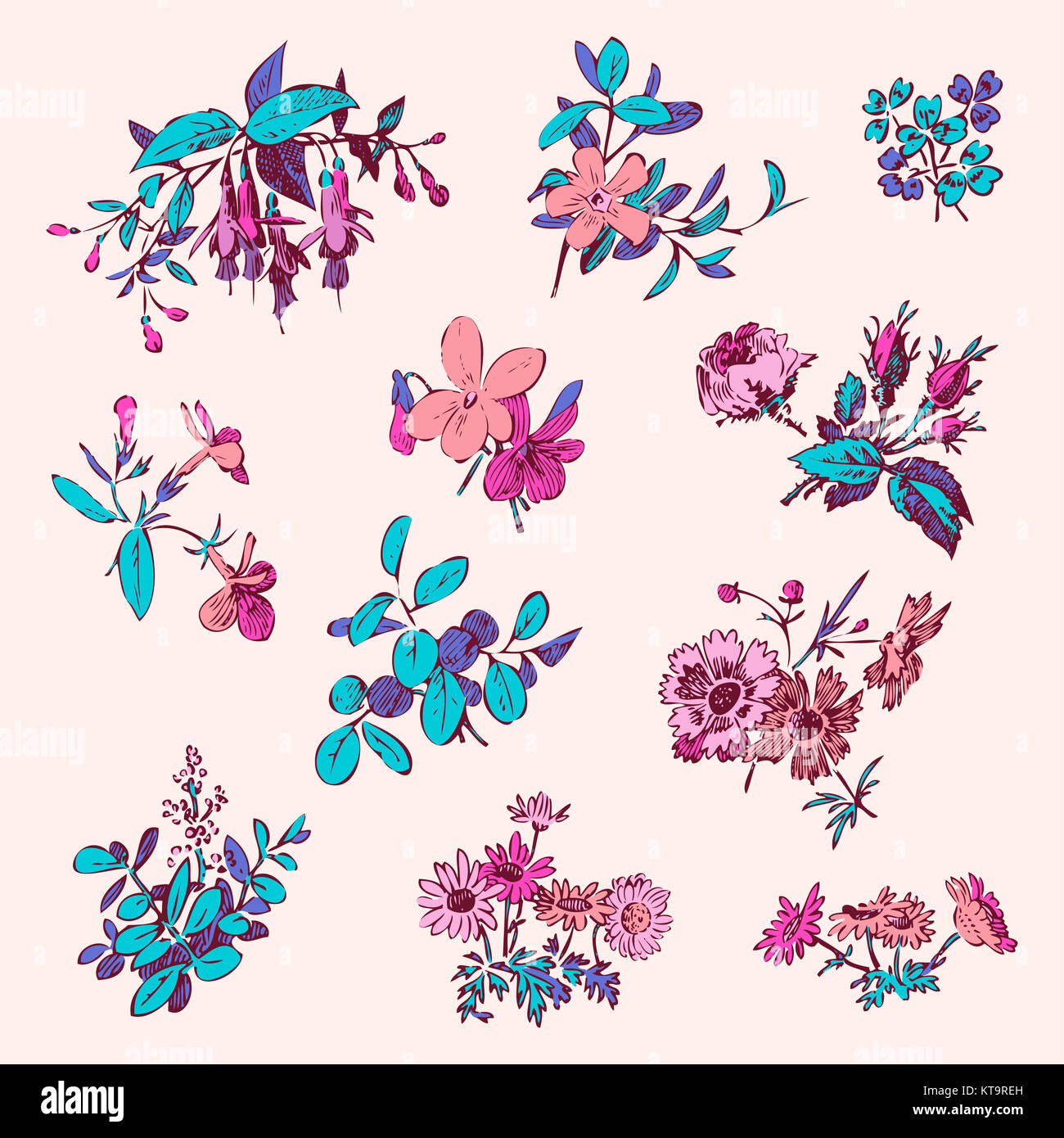 Vector round frame isolated with summer flowers in vintage style Stock ...