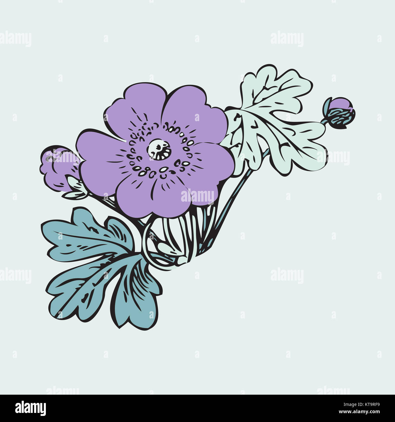 Floral bush retro on white background vector, hand drawn decorat Stock ...