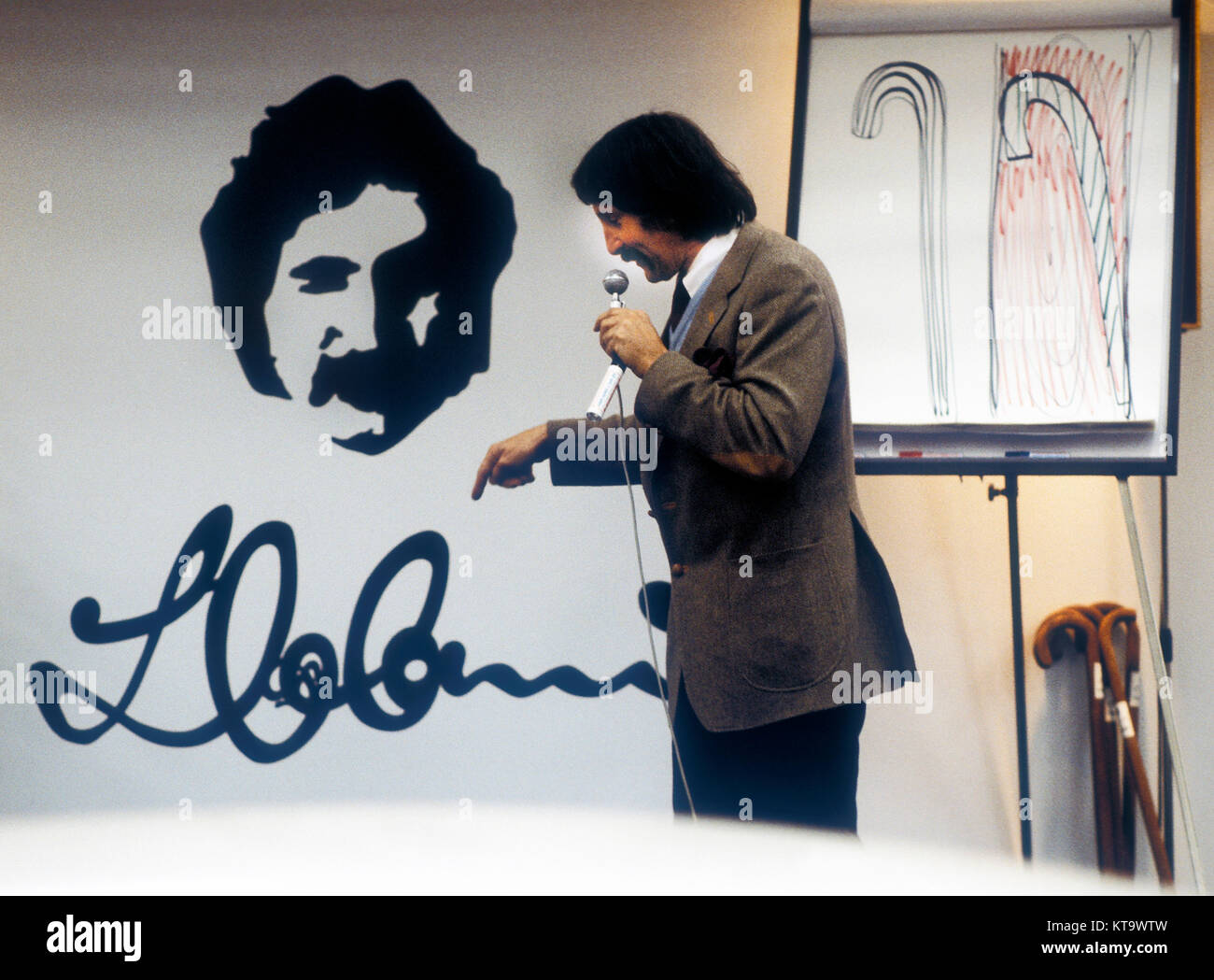 Luigi Colani at a design exhibition in Germany 1978 Stock Photo
