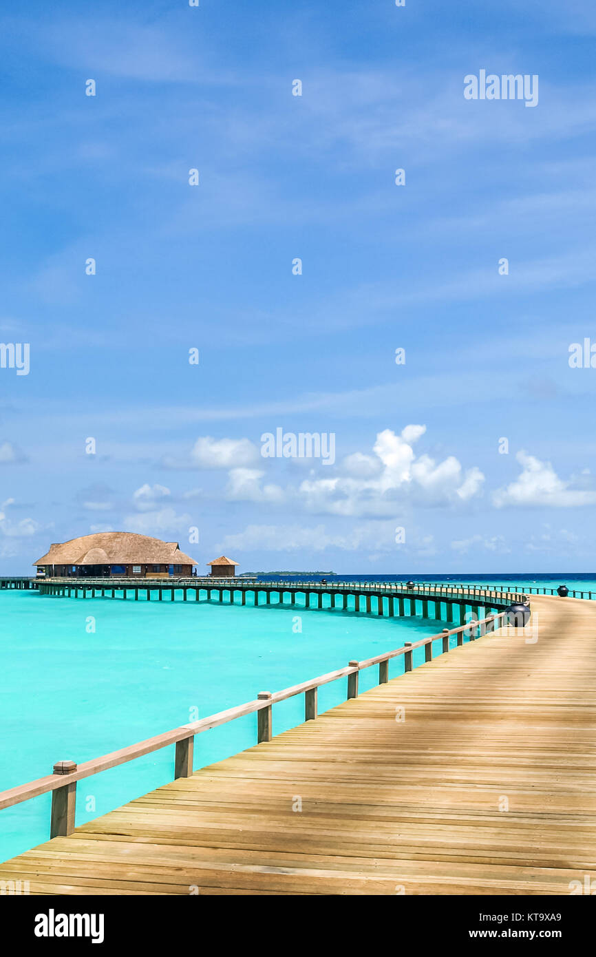 view of water bungalow in irufushi island,  maldives Stock Photo